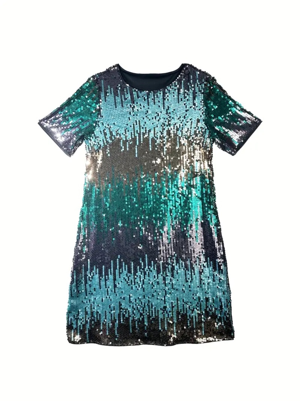 Bloomchic Sequin Ombre Shift Dress in Teal, Aqua, Black, gold